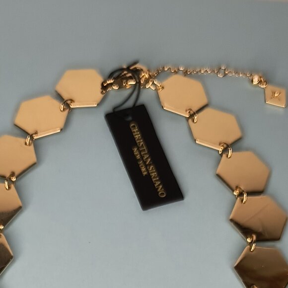 Christian Siriano Necklace Modern Geometric Hexagon Gold Tone Metalli Lo… - Picture 11 of 14